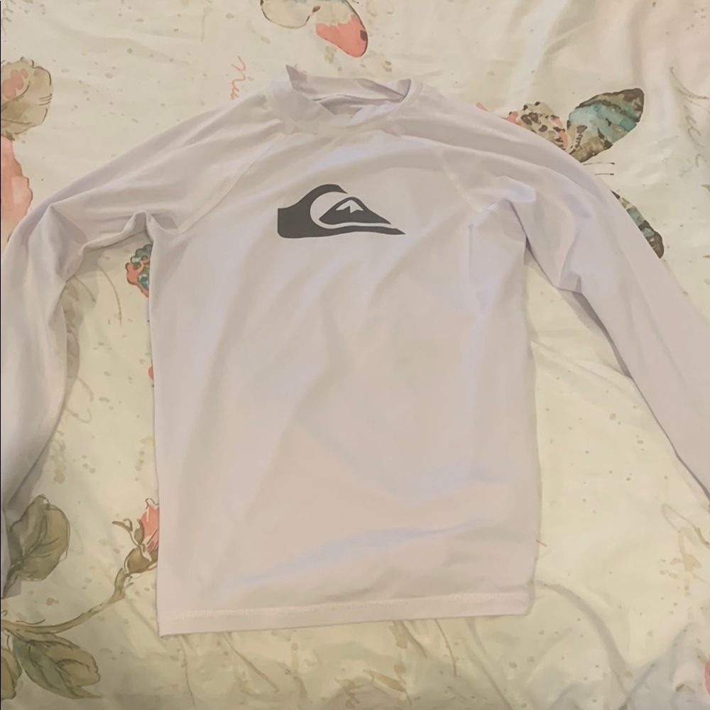 Quiksilver Boys White Rashguard Swim Shirt with Iconic Logo